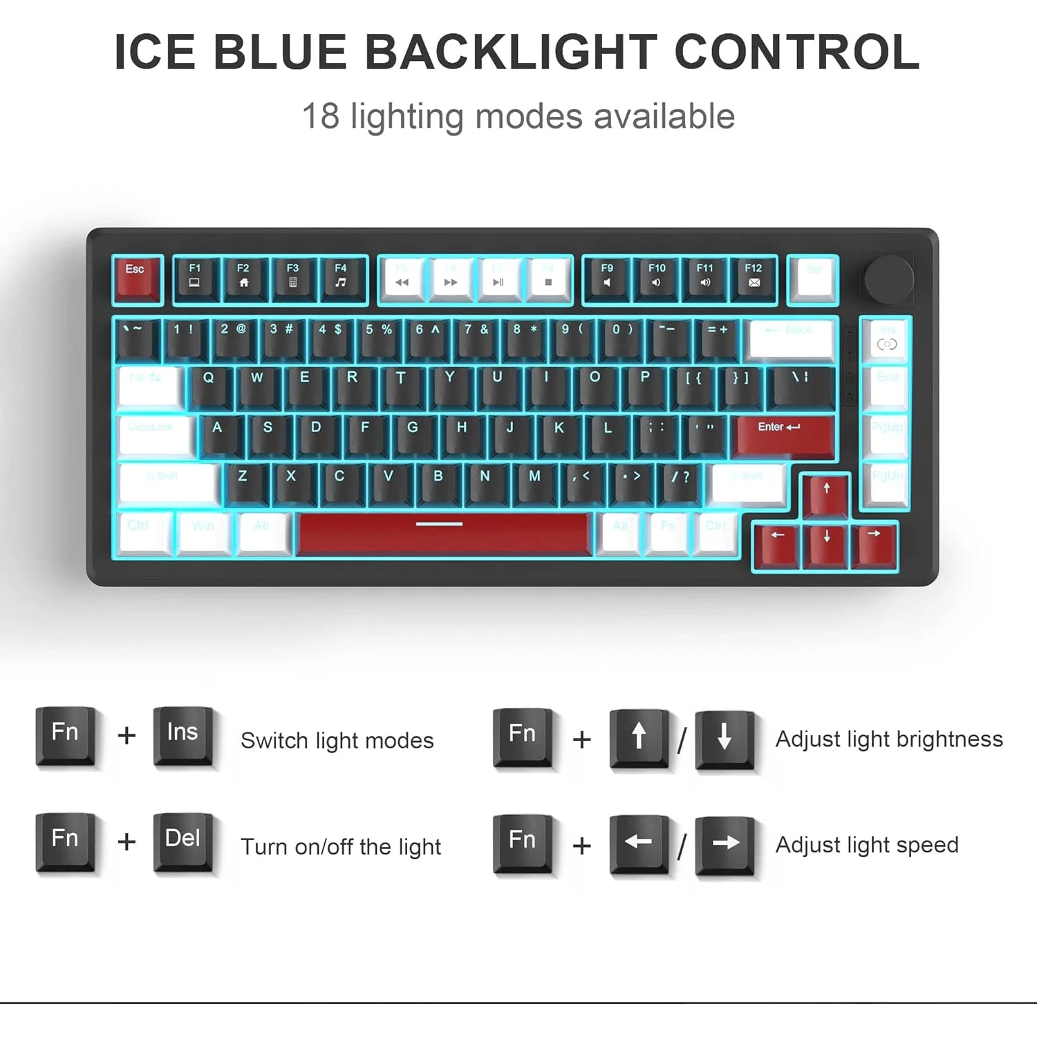 MageGee 75% Mechanical Gaming Keyboard, Compact Blue Backlit Wired Gaming Keyboards with Yellow Switches, EVA Foam, Knob Control