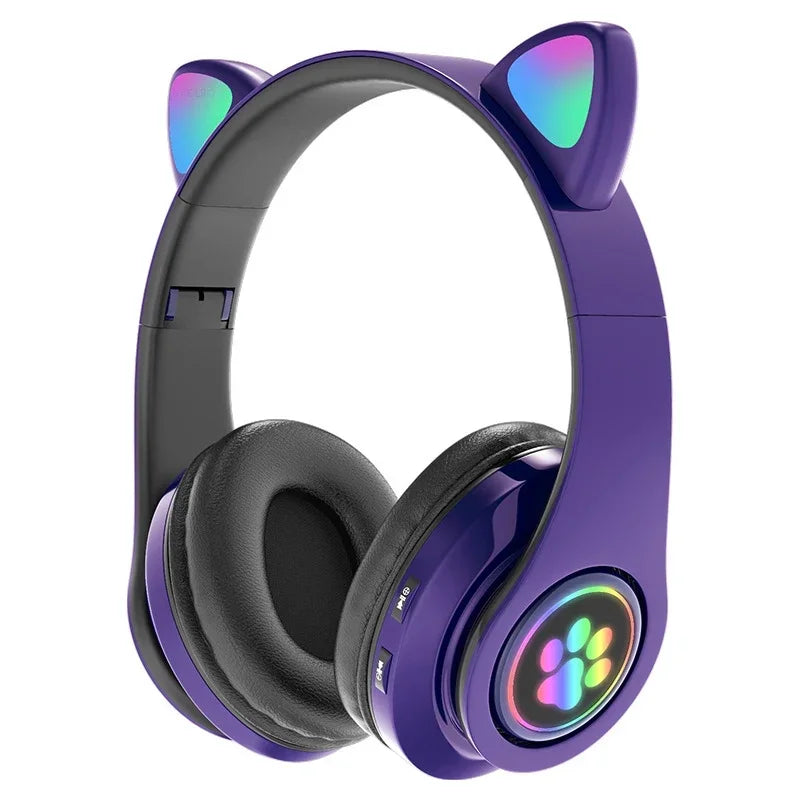 Light Cute Cat Ear Bluetooth Headphones Earphones With MIC Support TF Card  Wireless Headsets Headset For Kids Girl Gifts