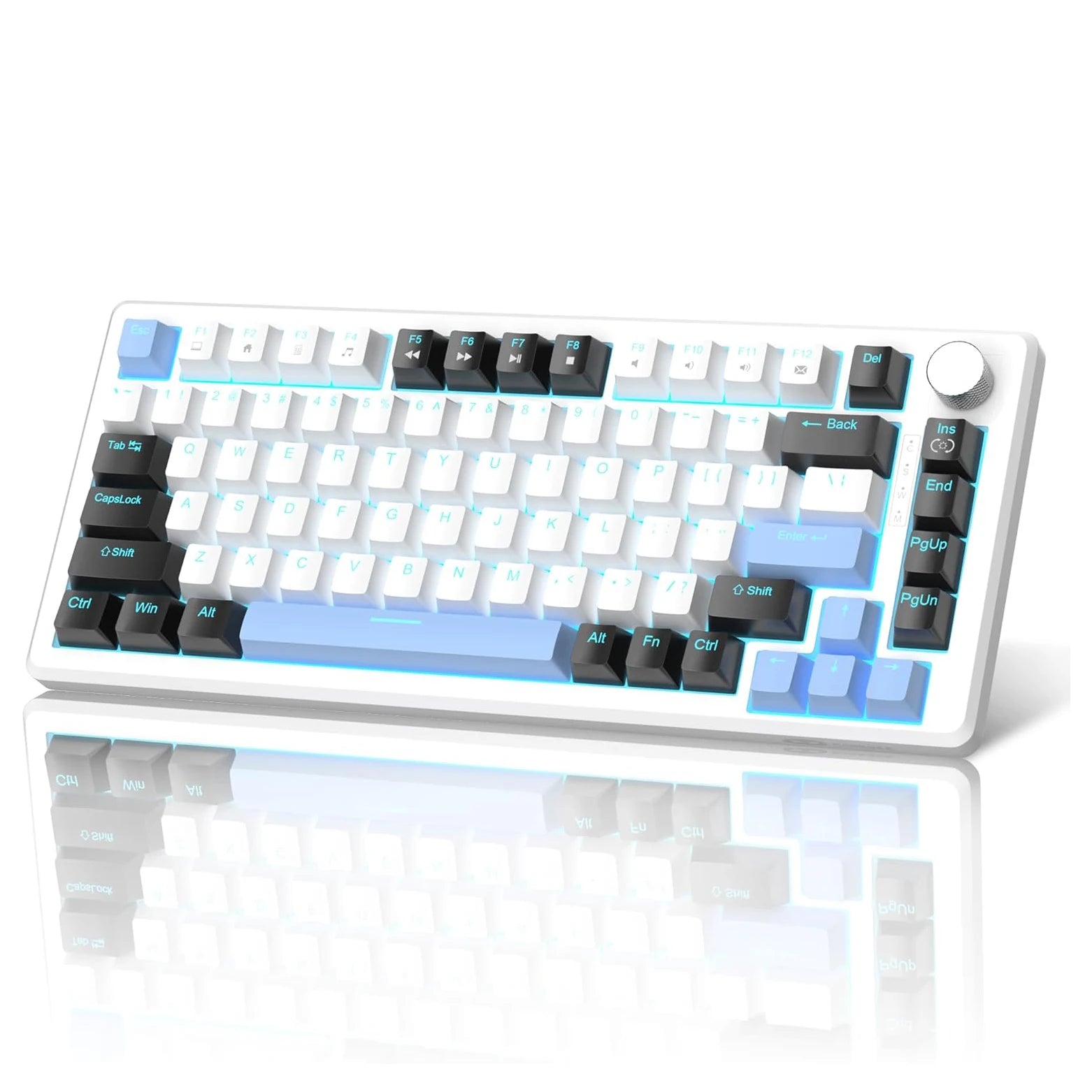 MageGee 75% Mechanical Gaming Keyboard, Compact Blue Backlit Wired Gaming Keyboards with Yellow Switches, EVA Foam, Knob Control