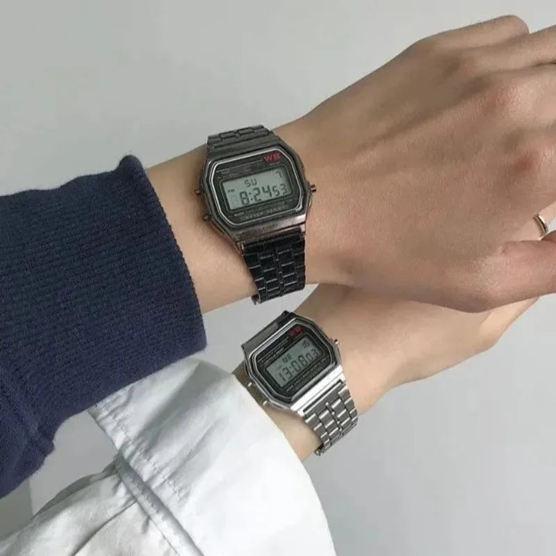 Punk Style Men's Metal Block Watch Waterproof Sports Student Electronic Watch Gold Silver Watch