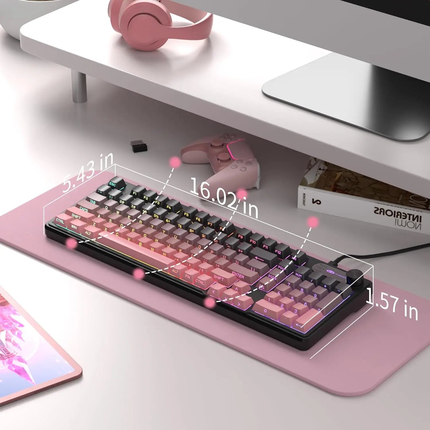 MageGee GK960 Wireless Gaming Keyboard, RGB Tri-Mode Wired/BT/2.4G Creamy Keyboard with Number Pad, 4000mAh Battery, Knob Contro