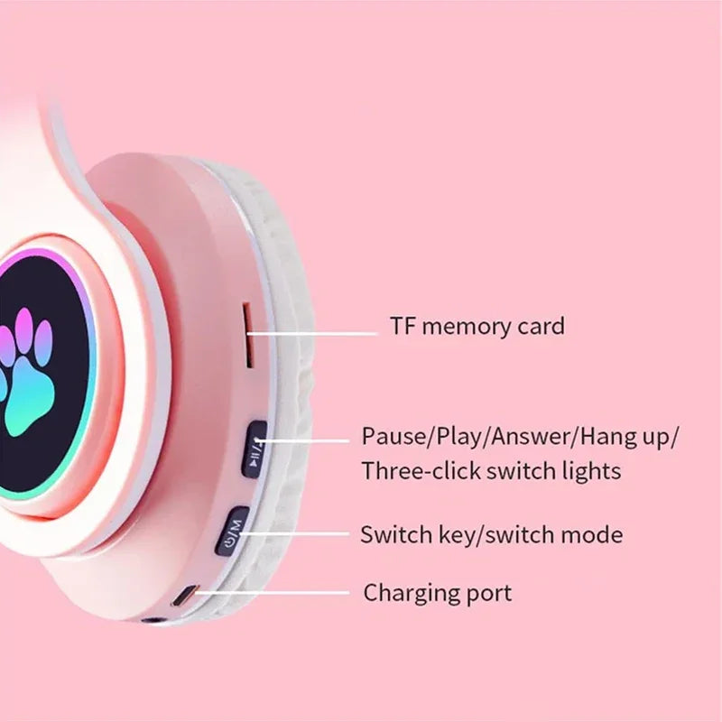 Light Cute Cat Ear Bluetooth Headphones Earphones With MIC Support TF Card  Wireless Headsets Headset For Kids Girl Gifts