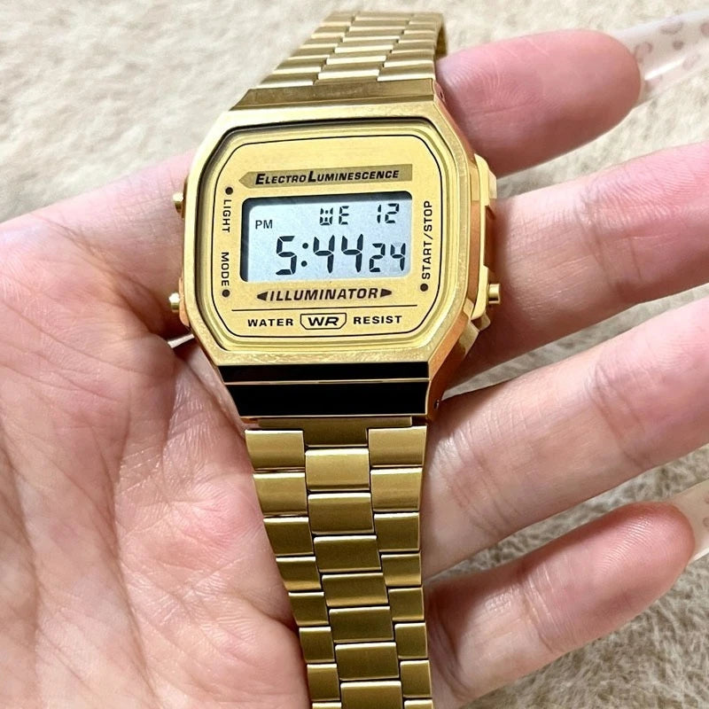 Luxury LED Digital Watches for Men Stainless Steel Gold Sliver Electronic Watch Fashion Business Mens Watch relogios masculino