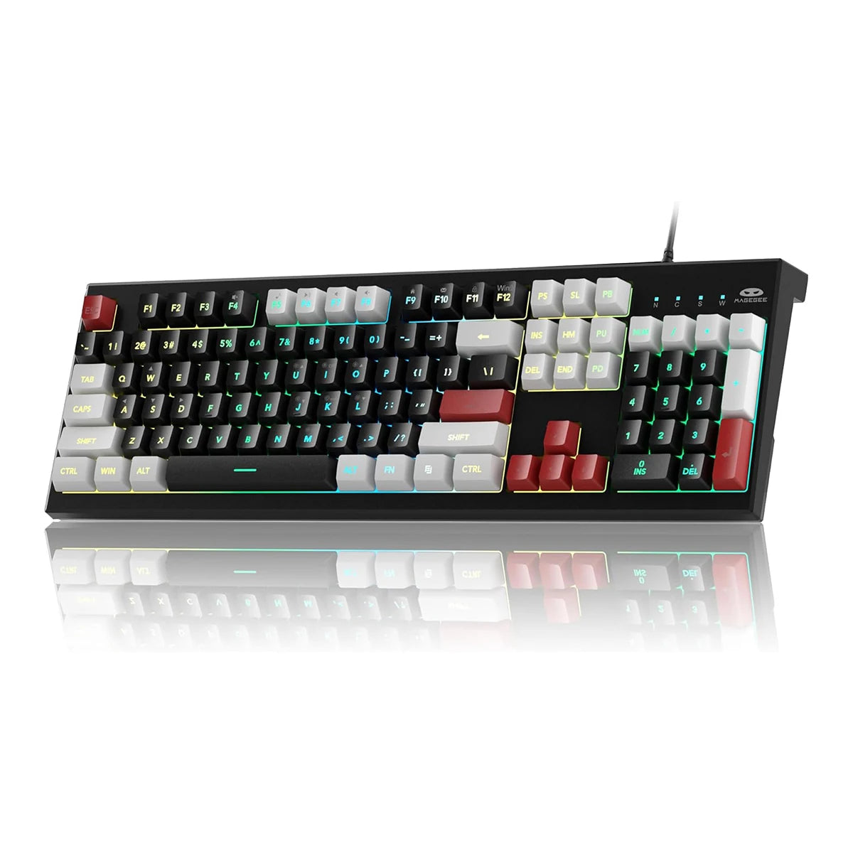 MageGee Creamy Keyboards,K2 Classic Keyboard Wired RGB Backlit 104 Keys Waterproof Ergonomic Keyboard,PC Keyboards for PC/loptop