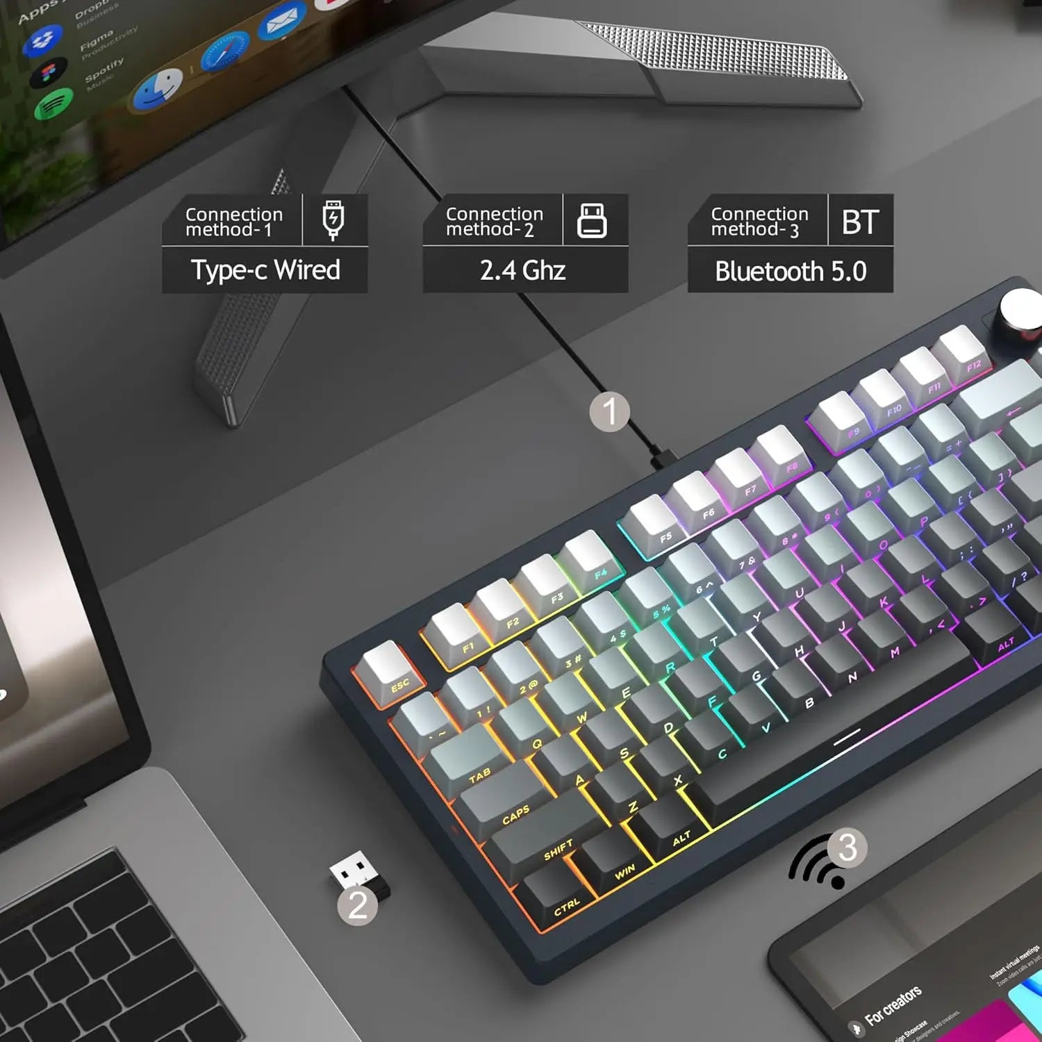 MageGee LIGHT75 Wireless Creamy Keyboard, Tri-Mode Bluetooth/2.4GHz/USB-C RGB Backlit, Gasket Hot Swappable Custom Gaming Keyboa