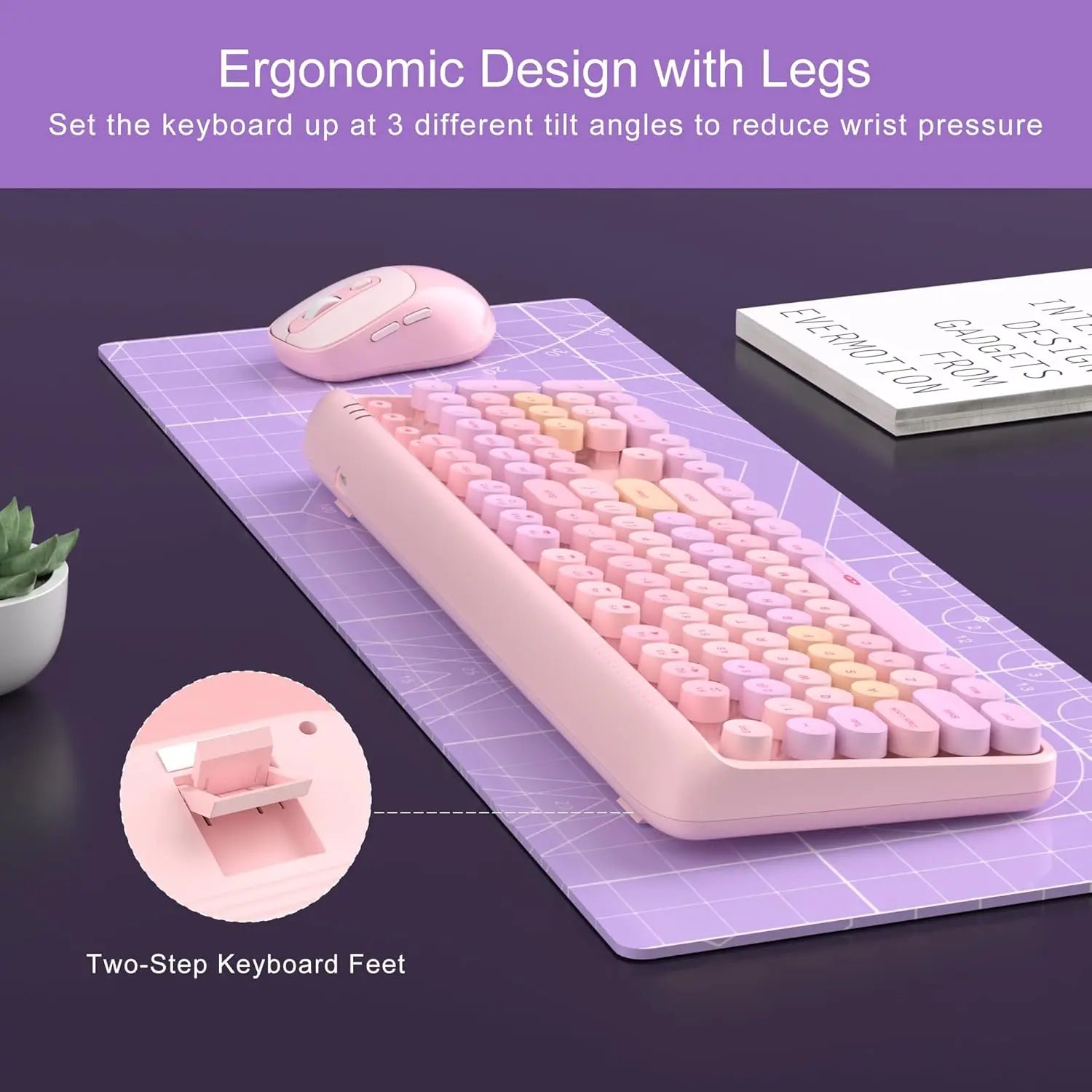 MageGee Wireless Keyboard and Mouse Combo Round keycaps Retro Typewriter Keyboard 104 Key Full-Sized Keyboard Automatic Power Sa