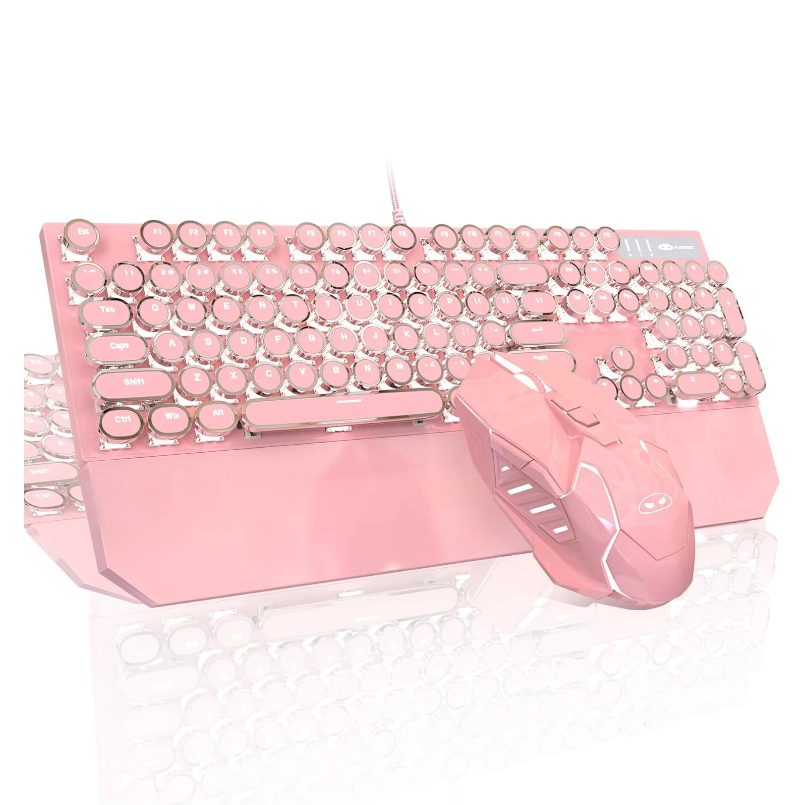 Typewriter Mechanical Gaming Keyboard and Mouse Combo, Retro Punk Round Keycaps RGB Rainbow Backlit Wired Keyboard for Gamer