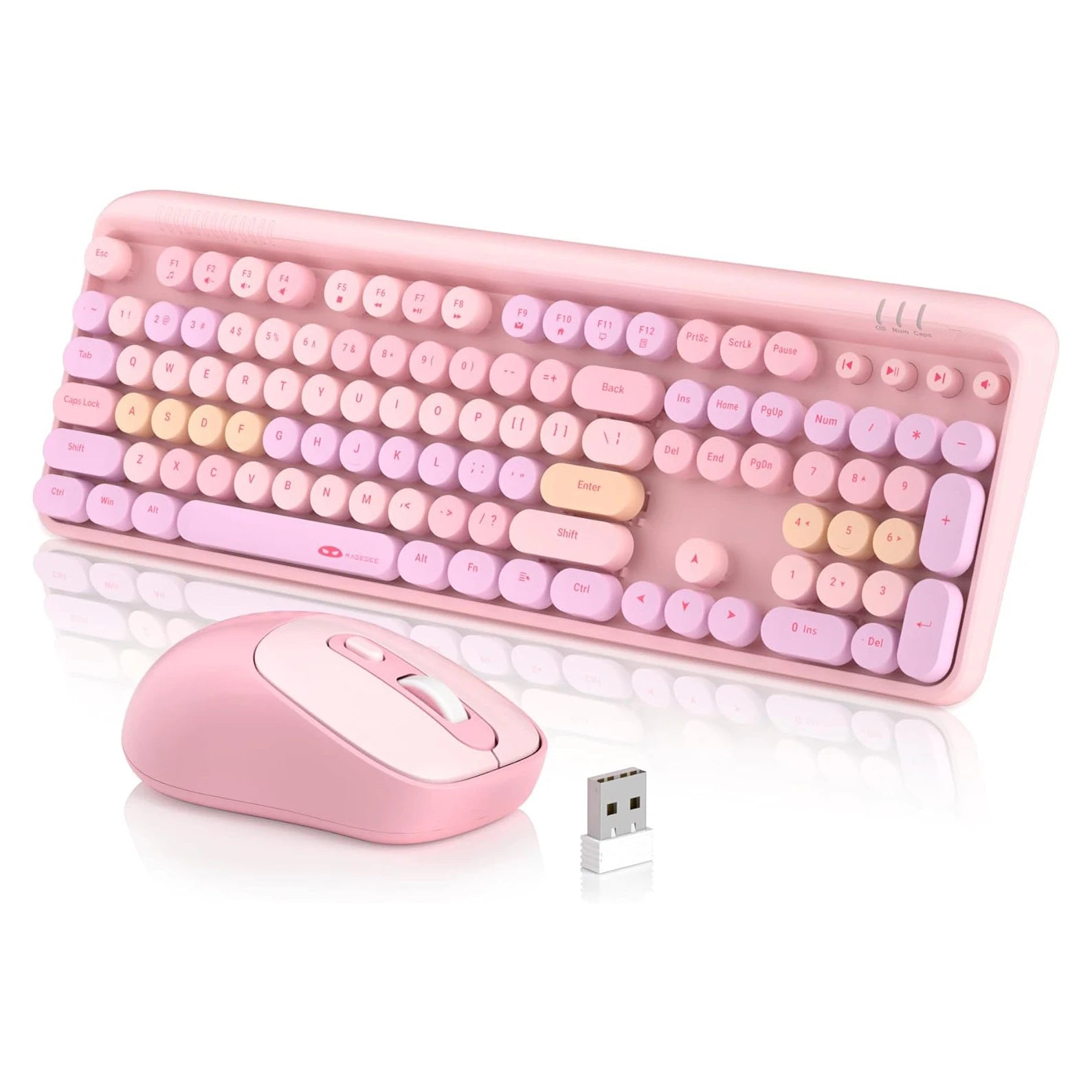 MageGee Wireless Keyboard and Mouse Combo Round keycaps Retro Typewriter Keyboard 104 Key Full-Sized Keyboard Automatic Power Sa