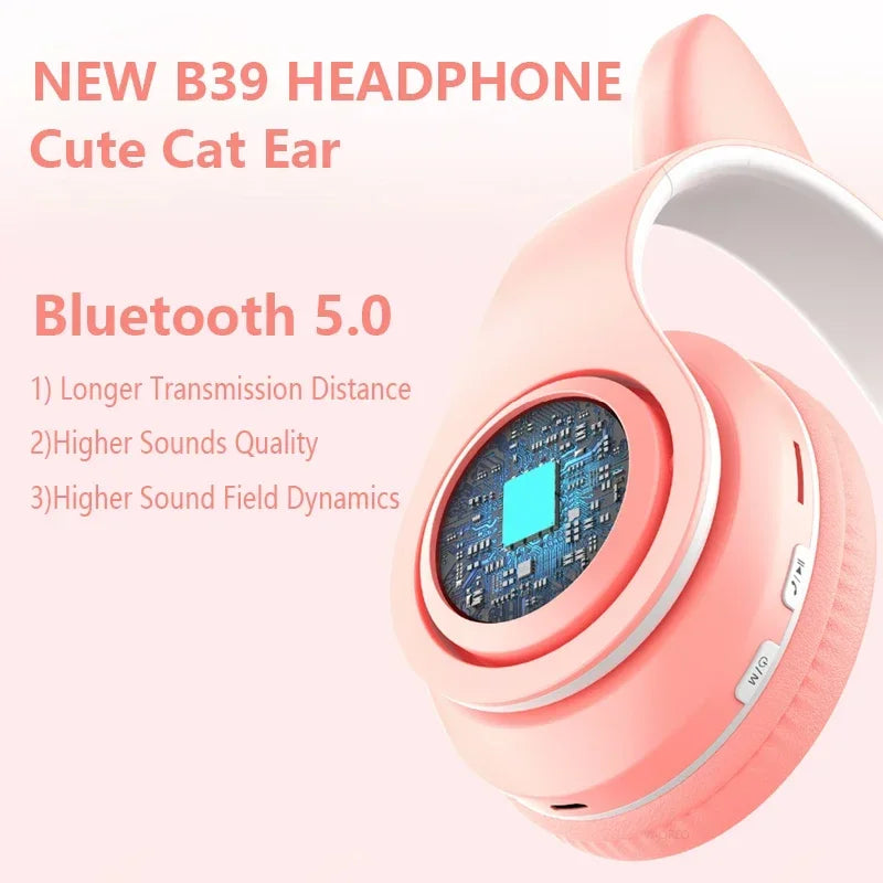 Light Cute Cat Ear Bluetooth Headphones Earphones With MIC Support TF Card  Wireless Headsets Headset For Kids Girl Gifts