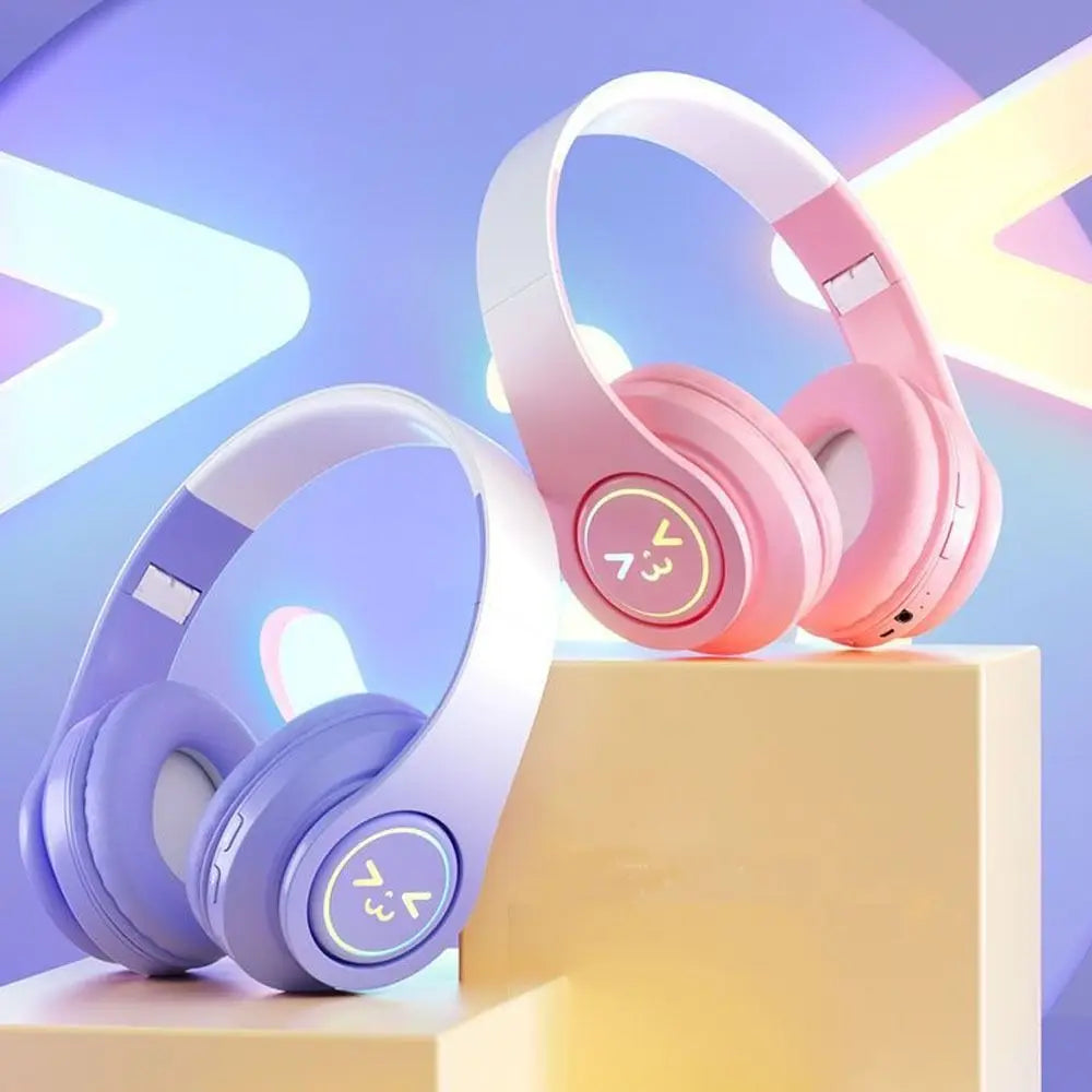 Gradient Color Bluetooth Headphones Foldable Head-Mounted Gaming Headphones LED Flashing Light Noise Cancelling Headset