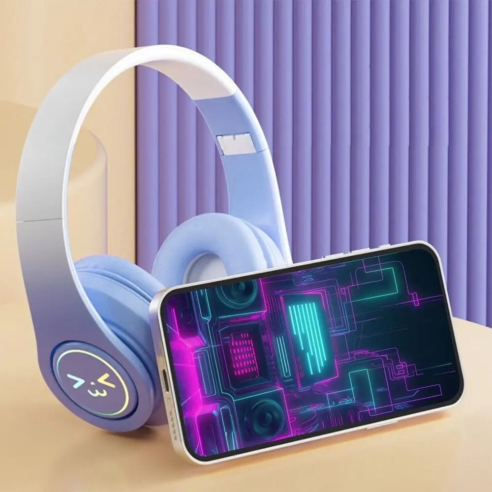 Gradient Color Bluetooth Headphones Foldable Head-Mounted Gaming Headphones LED Flashing Light Noise Cancelling Headset