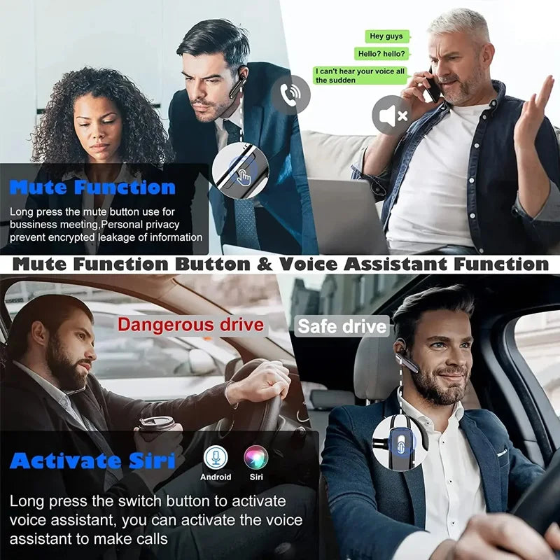 Wireless Bluetooth Earphones With Microphone Noise Cancelling Handsfree Talking Sweatproof Headset Business Auriculares