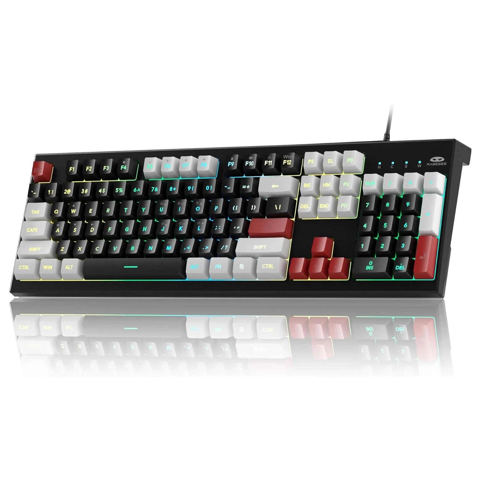 MageGee Creamy Keyboards,K2 Classic Keyboard Wired RGB Backlit 104 Keys Waterproof Ergonomic Keyboard,PC Keyboards for PC/loptop