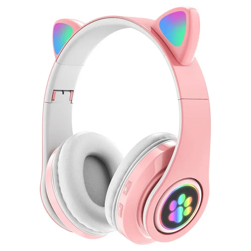 Light Cute Cat Ear Bluetooth Headphones Earphones With MIC Support TF Card  Wireless Headsets Headset For Kids Girl Gifts