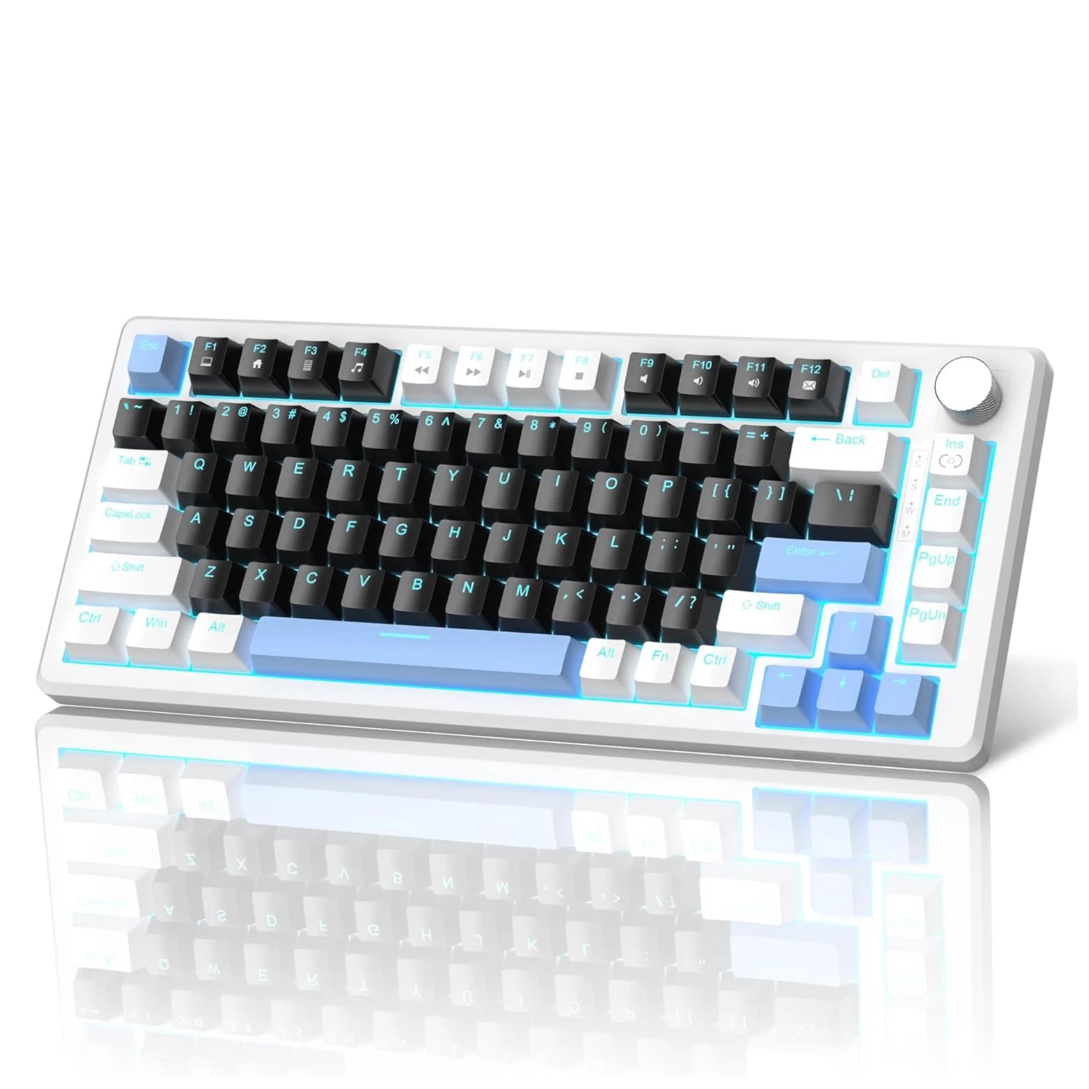MageGee 75% Mechanical Gaming Keyboard, Compact Blue Backlit Wired Gaming Keyboards with Yellow Switches, EVA Foam, Knob Control