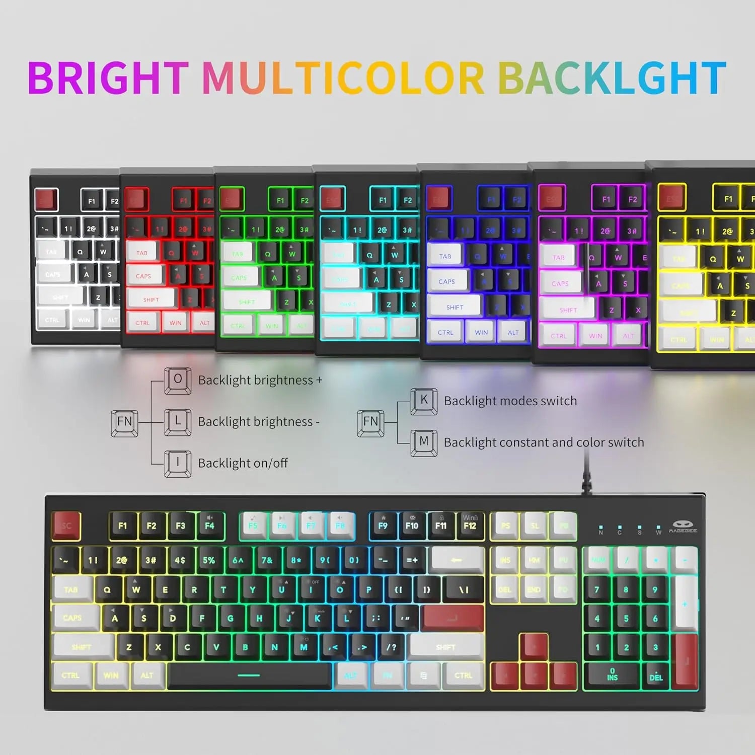 MageGee Creamy Keyboards,K2 Classic Keyboard Wired RGB Backlit 104 Keys Waterproof Ergonomic Keyboard,PC Keyboards for PC/loptop