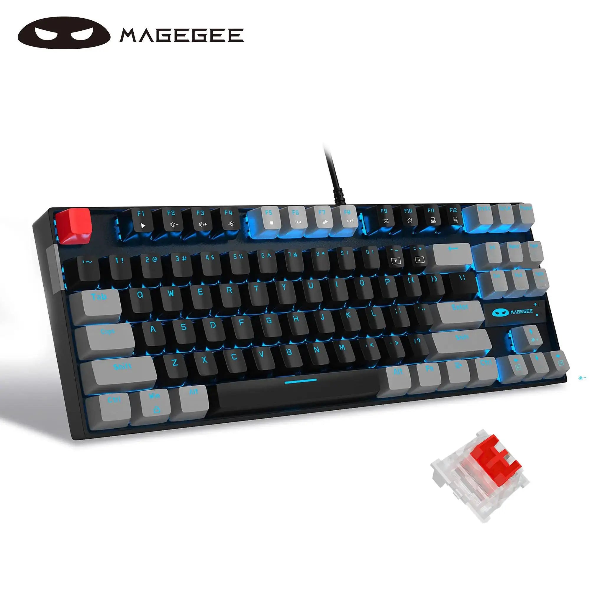 MageGee 75% Mechanical Gaming Keyboard, Blue Switch, LED Blue Backlit, 87 Keys Compact TKL Wired Keyboards for Windows Laptop PC