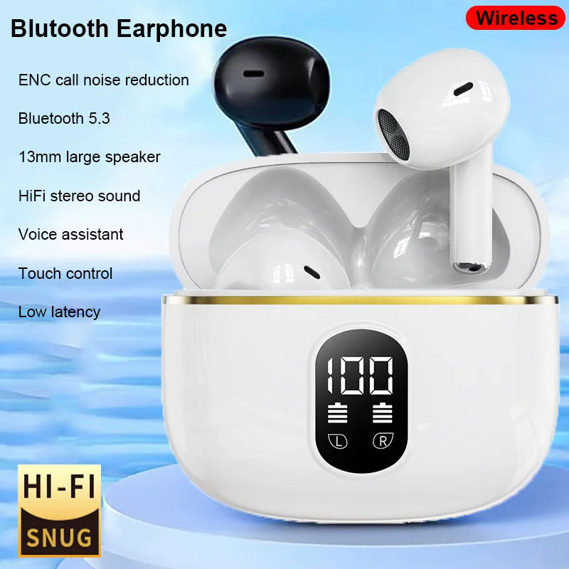 Wireless Earphone Bluetooth Headphone With Mic LED Power Display Earphones HD-Call HiFi Stereo Sound Earbuds For Xiaomi Air ipad