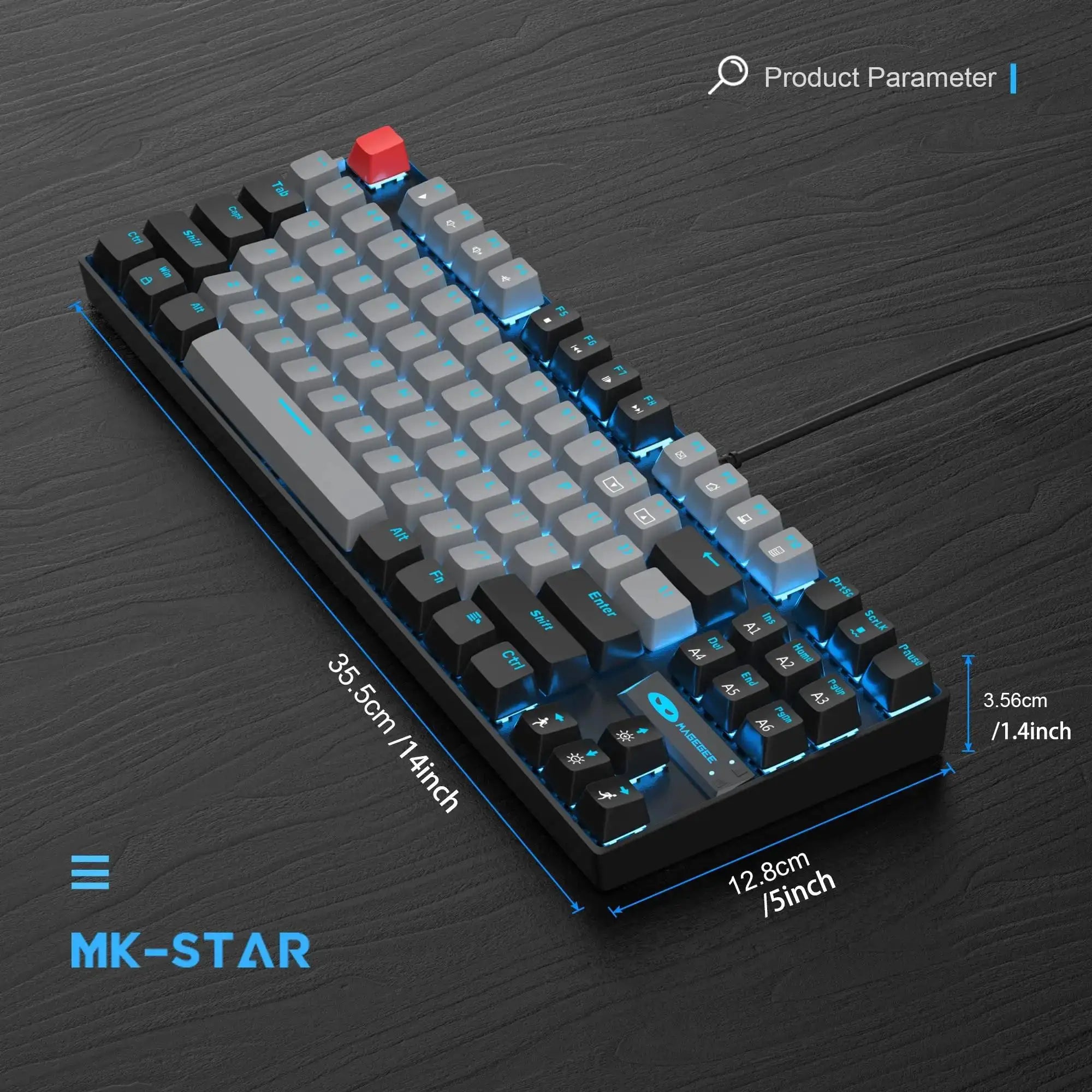 MageGee 75% Mechanical Gaming Keyboard, Blue Switch, LED Blue Backlit, 87 Keys Compact TKL Wired Keyboards for Windows Laptop PC