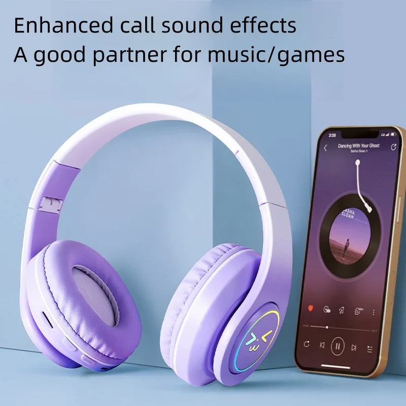 Original Wireless Bluetooth Headphones for Computer RGB Glowing Smiley Face Noise Reduction Gaming Headset Gamer Girl Bass Sport