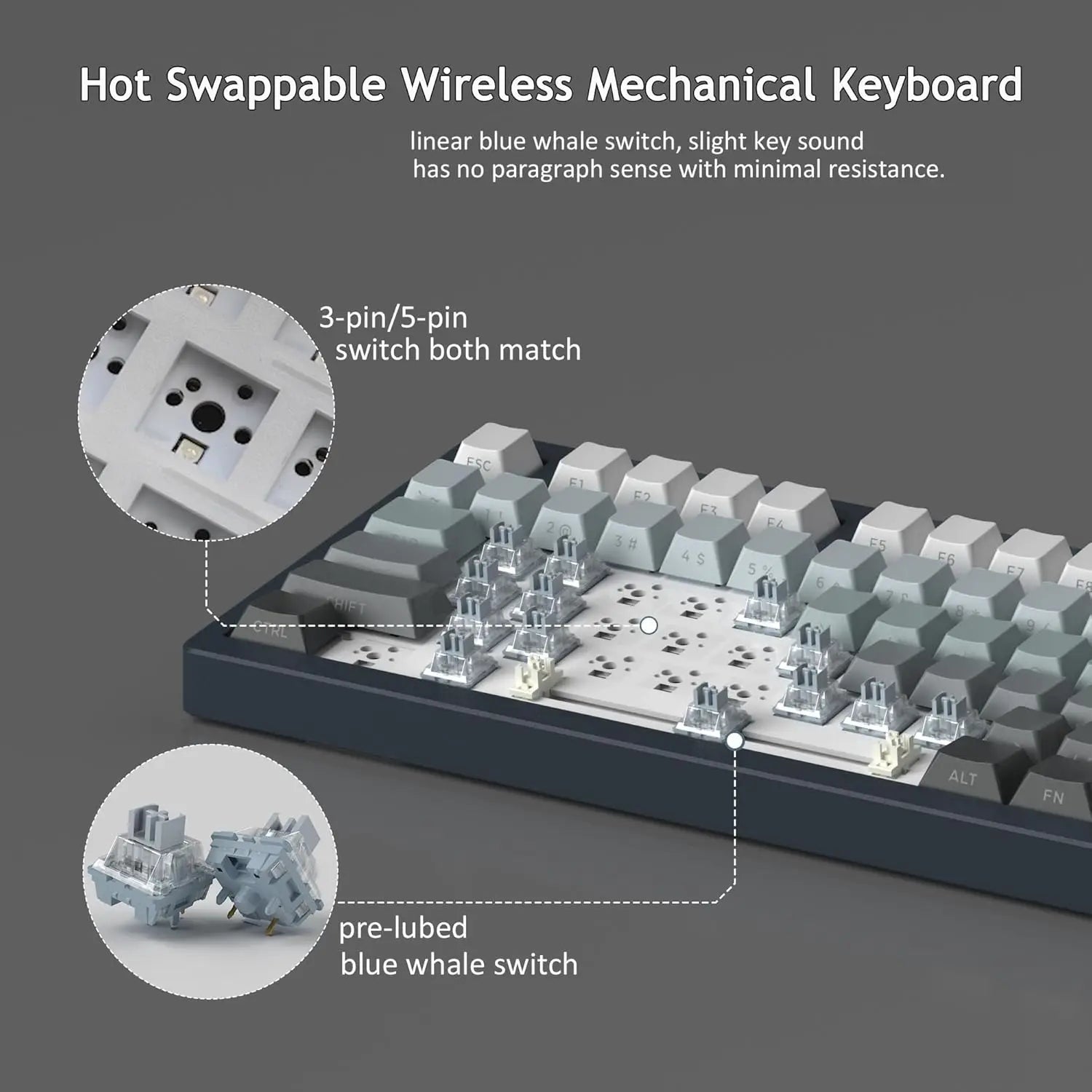 MageGee LIGHT75 Wireless Creamy Keyboard, Tri-Mode Bluetooth/2.4GHz/USB-C RGB Backlit, Gasket Hot Swappable Custom Gaming Keyboa