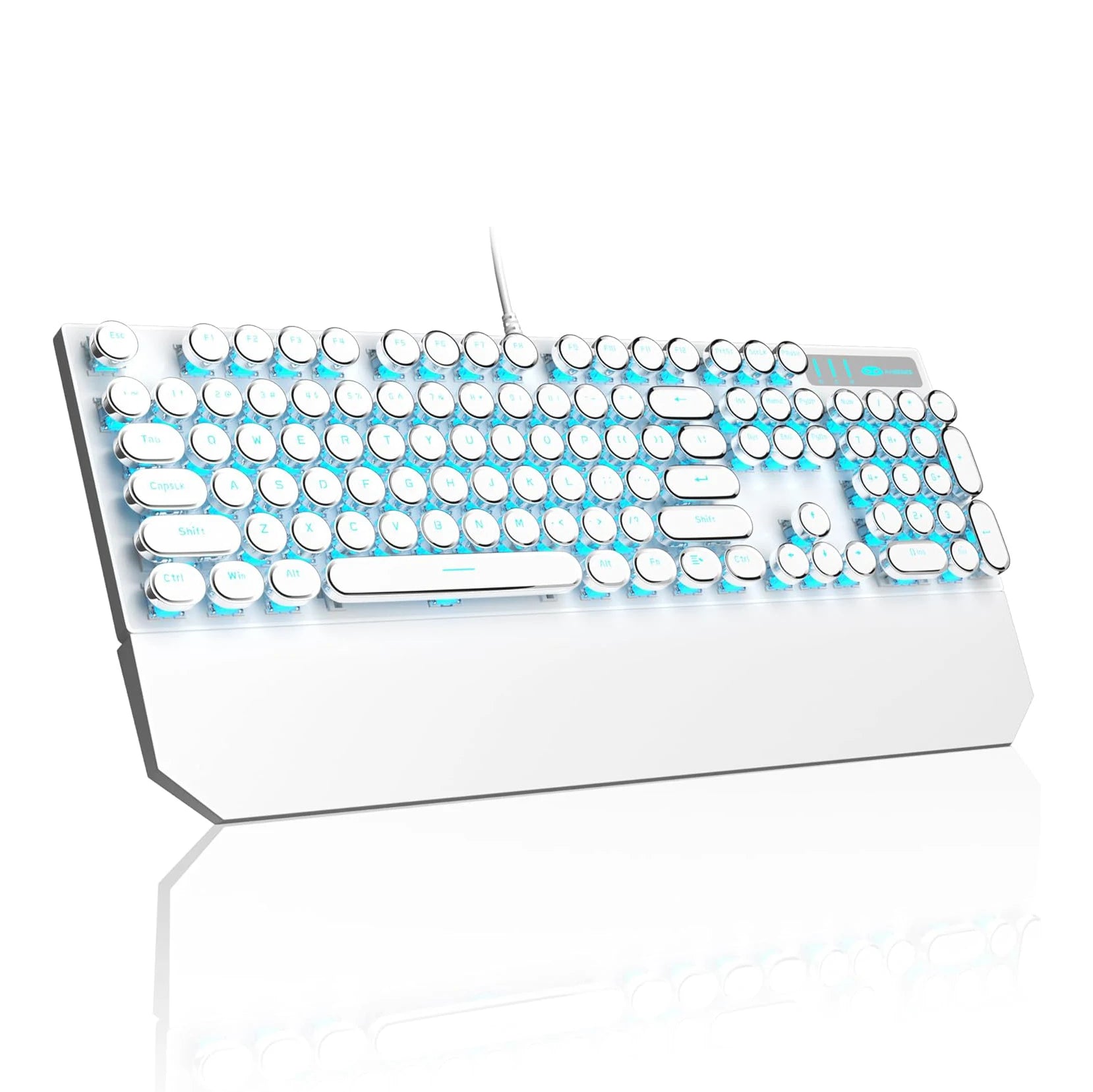 MageGee Typewriter Mechanical Gaming Keyboard, Retro Black Punk Round Keycaps RGB Rainbow Backlit Wired Keyboards for Laptop MAC