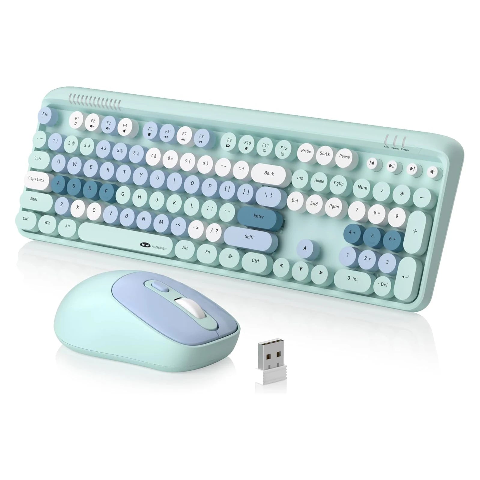 MageGee Wireless Keyboard and Mouse Combo Round keycaps Retro Typewriter Keyboard 104 Key Full-Sized Keyboard Automatic Power Sa