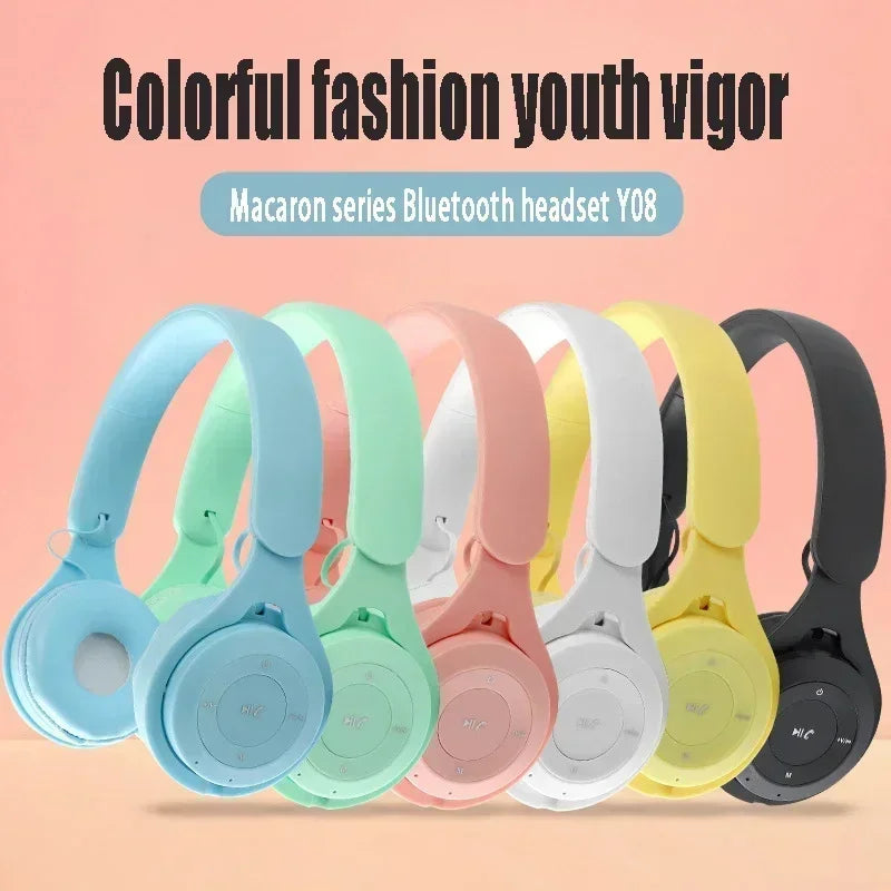 Macarone Y08 Wireless Bluetooth Headphones With Microphone Sound Insulation Gaming Earphone Hifi Bass Earbuds Blutooth5.0 Hedset