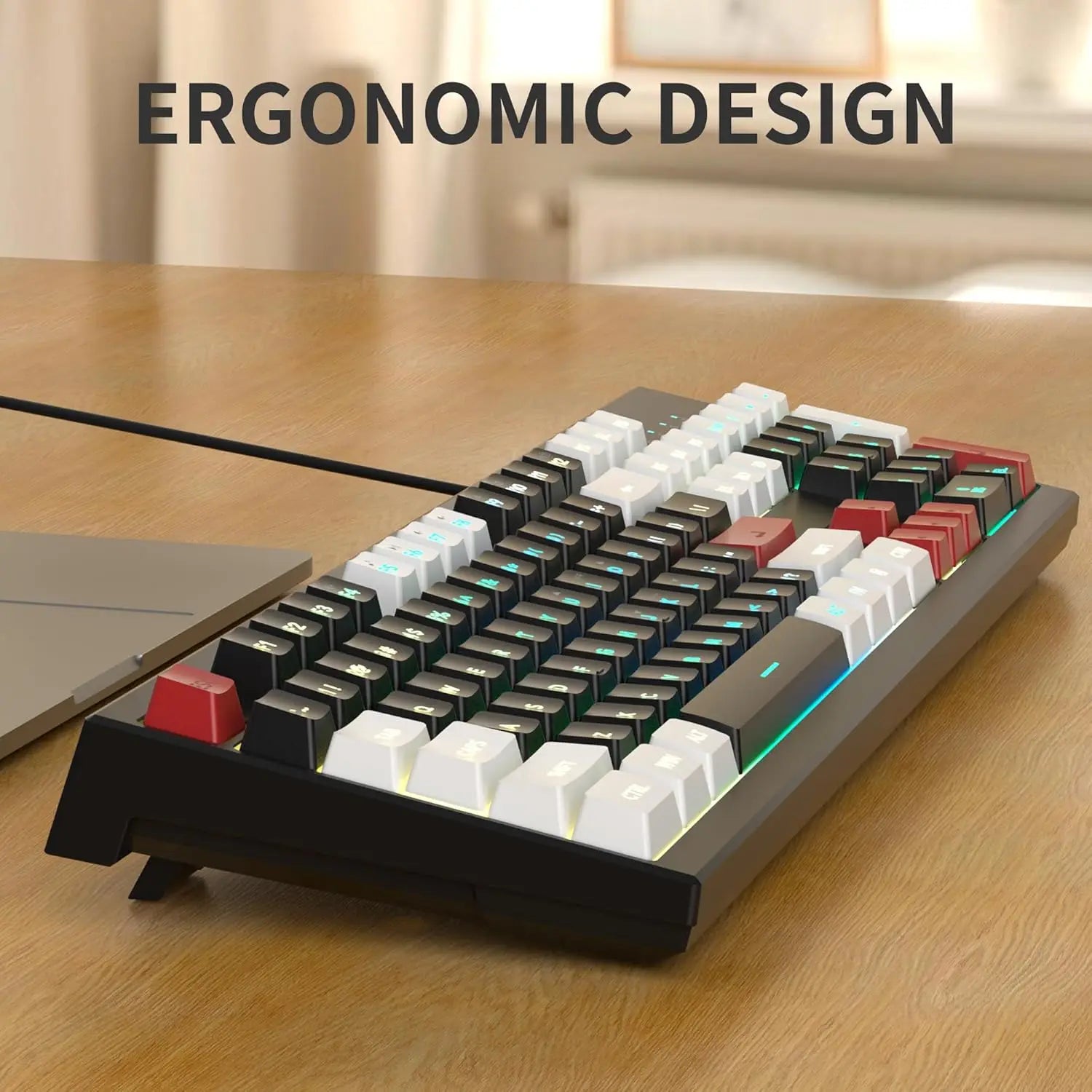 MageGee Creamy Keyboards,K2 Classic Keyboard Wired RGB Backlit 104 Keys Waterproof Ergonomic Keyboard,PC Keyboards for PC/loptop