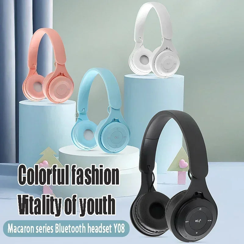 Macarone Y08 Wireless Bluetooth Headphones With Microphone Sound Insulation Gaming Earphone Hifi Bass Earbuds Blutooth5.0 Hedset